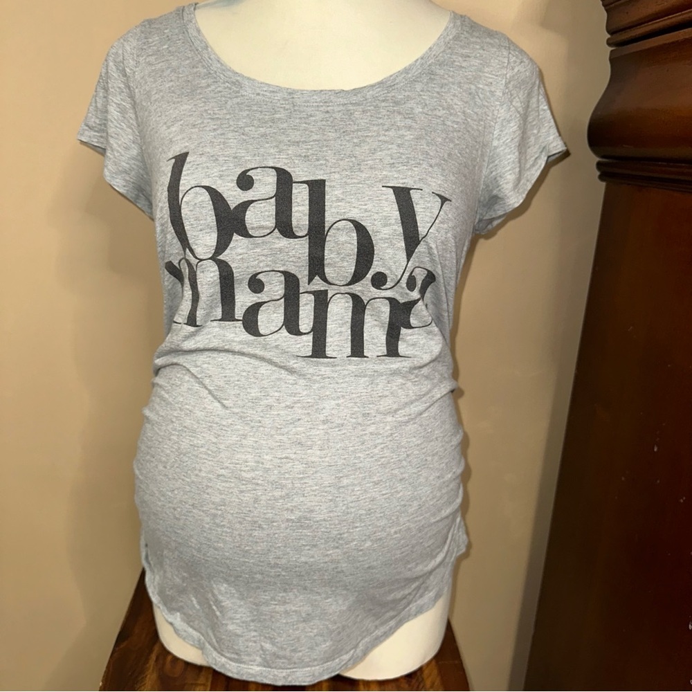 Liz Longe Maternity Gray Graphic Tee Baby Mama Size Large